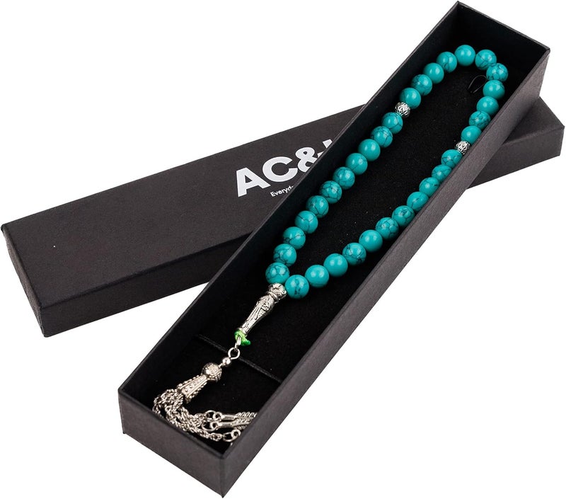 AC&L Calaite Natural Agate Tasbeeh Prayer Beads - 8mm Stones - Image 3