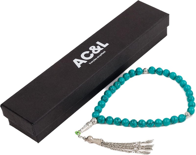 AC&L Calaite Natural Agate Tasbeeh Prayer Beads - 8mm Stones - Image 2