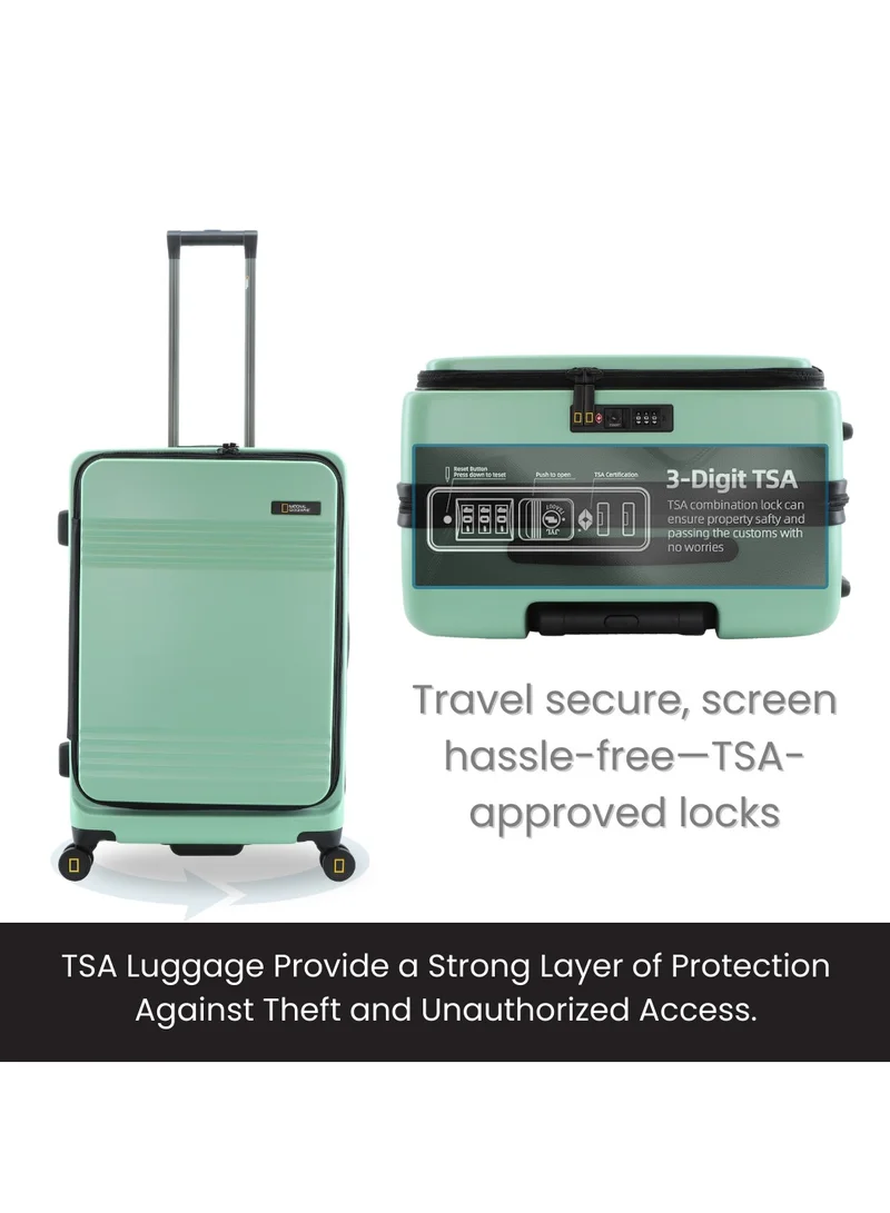 NATIONAL GEOGRAPHIC National Geographic Lodge Check-In Large Travel Suitcase, 100% PC Durable Lightweight Hard Shell Expandable Luggage, 4 Double Wheel, TSA Lock Trolley Bag Jade (71 cm/24 Inch).