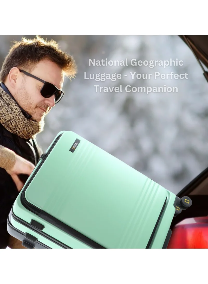 NATIONAL GEOGRAPHIC National Geographic Lodge Check-In Large Travel Suitcase, 100% PC Durable Lightweight Hard Shell Expandable Luggage, 4 Double Wheel, TSA Lock Trolley Bag Jade (71 cm/24 Inch).
