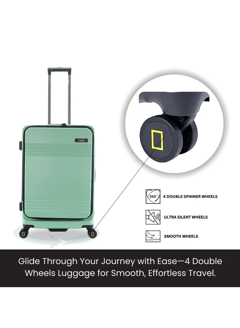 NATIONAL GEOGRAPHIC National Geographic Lodge Check-In Large Travel Suitcase, 100% PC Durable Lightweight Hard Shell Expandable Luggage, 4 Double Wheel, TSA Lock Trolley Bag Jade (71 cm/24 Inch).