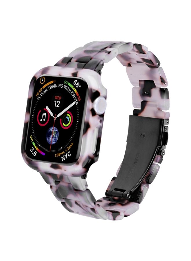 BURAQ Protective Cover For Apple Watch Series 6/5/4/SE 44mm Printed Resin PC Watch Band Case Kit(Black Flower)