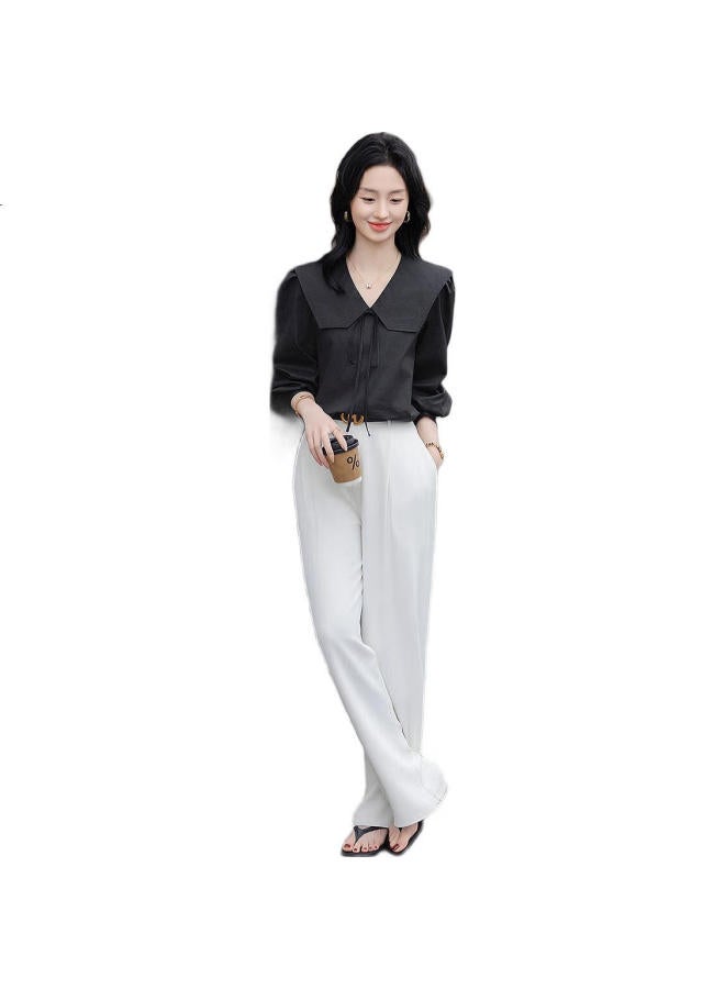 Dme "Breathable Cotton" Spring Literary Big Lapel Belted Shirt Puff Sleeve Concealing Meat Blouse Women'S Top - Image 1