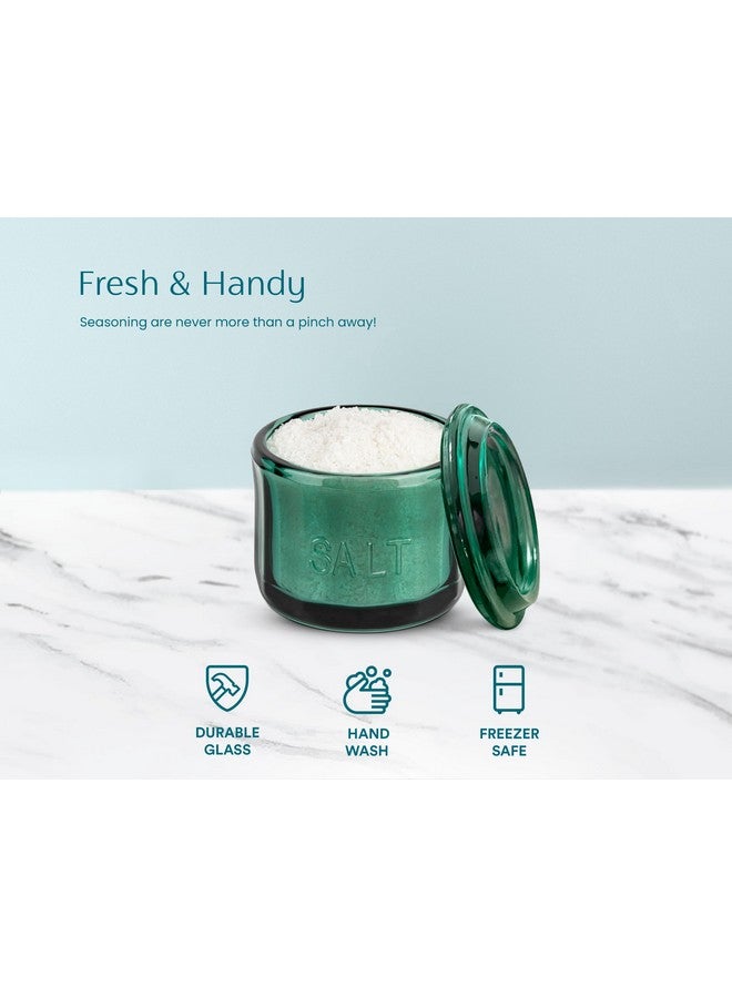 Kook KooK Glass Salt Cellar, with Lid, Embossed Pressed Glass, Clear Storage Container, for Coffee, Sugar, Spices and Candies, 10 oz (Emerald Green)  - Image 5