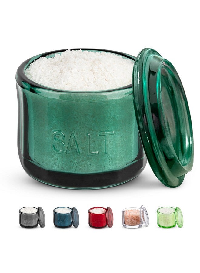 Kook KooK Glass Salt Cellar, with Lid, Embossed Pressed Glass, Clear Storage Container, for Coffee, Sugar, Spices and Candies, 10 oz (Emerald Green)  - Image 1