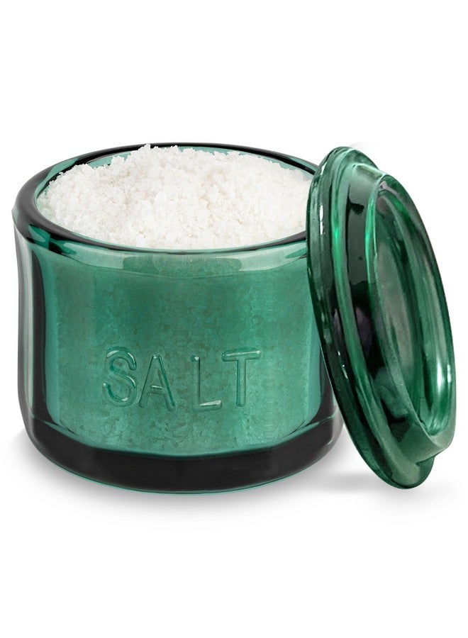 Kook KooK Glass Salt Cellar, with Lid, Embossed Pressed Glass, Clear Storage Container, for Coffee, Sugar, Spices and Candies, 10 oz (Emerald Green)  - Image 2