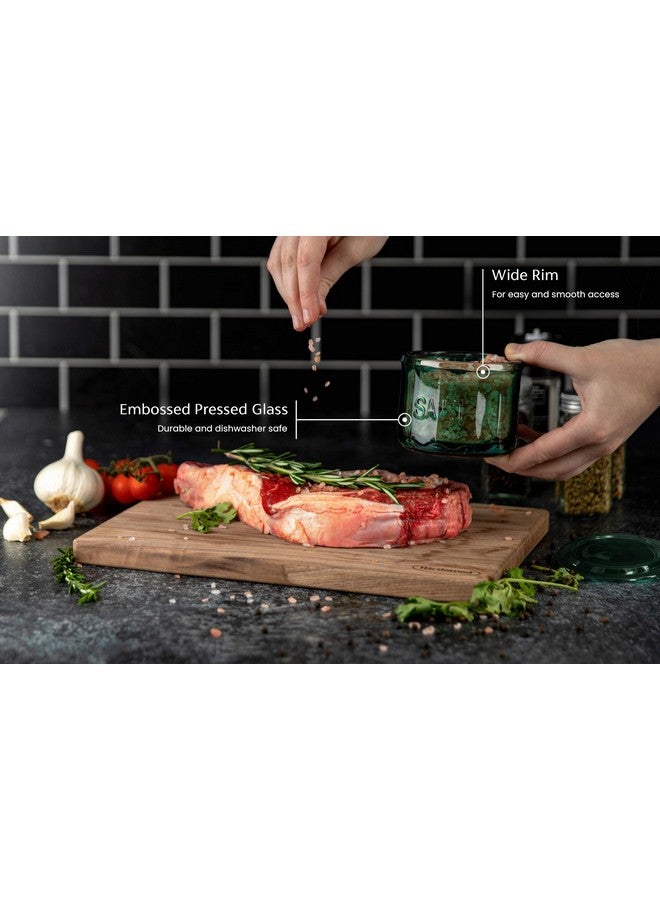 Kook KooK Glass Salt Cellar, with Lid, Embossed Pressed Glass, Clear Storage Container, for Coffee, Sugar, Spices and Candies, 10 oz (Emerald Green)  - Image 3