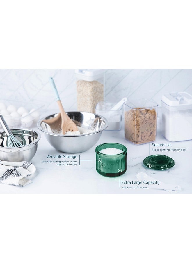 Kook KooK Glass Salt Cellar, with Lid, Embossed Pressed Glass, Clear Storage Container, for Coffee, Sugar, Spices and Candies, 10 oz (Emerald Green)  - Image 4
