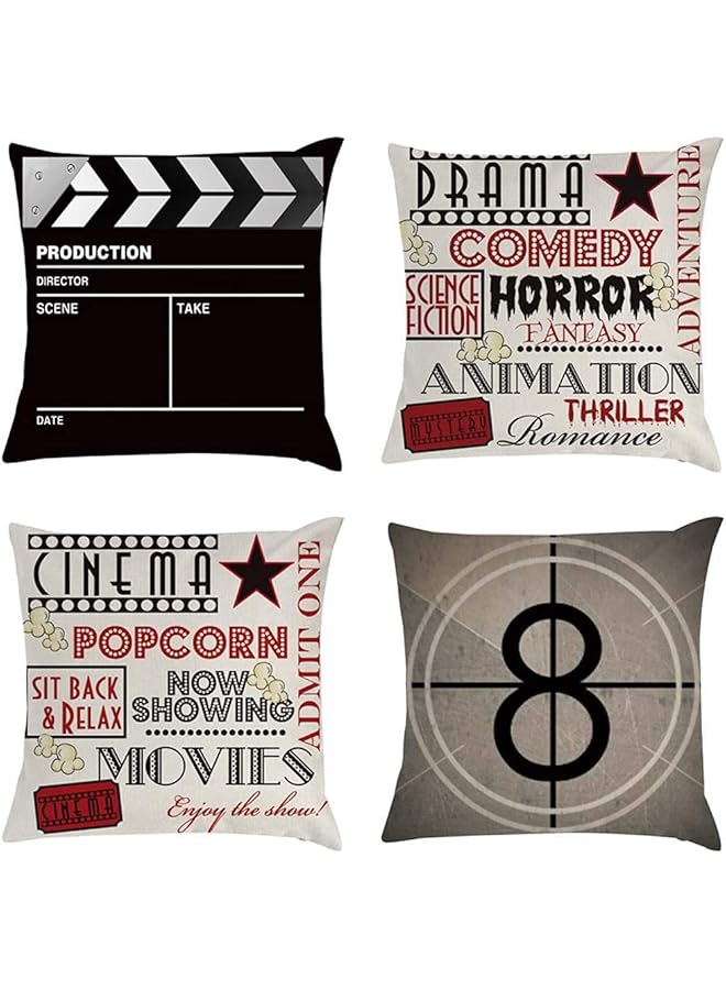 The Bros 4 Pcs Cinema Popcorn Pillow Case Movies Playing Board Sofa Waist Throw Cushion Cover Home Decor (45x45 cm) - Image 1