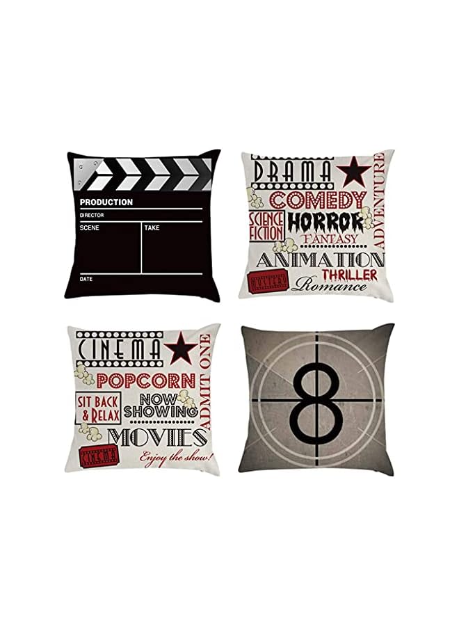 The Bros 4 Pcs Cinema Popcorn Pillow Case Movies Playing Board Sofa Waist Throw Cushion Cover Home Decor (45x45 cm) - Image 4