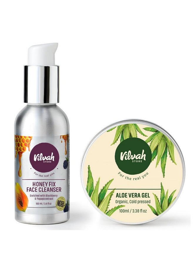 vilvah STORE - Antiacne Combo Aloe Vera Gel + Honey Facewash (Hone Fix) Fights Effectively Against Acne And Reduce Dark Spots 200Ml - Image 1