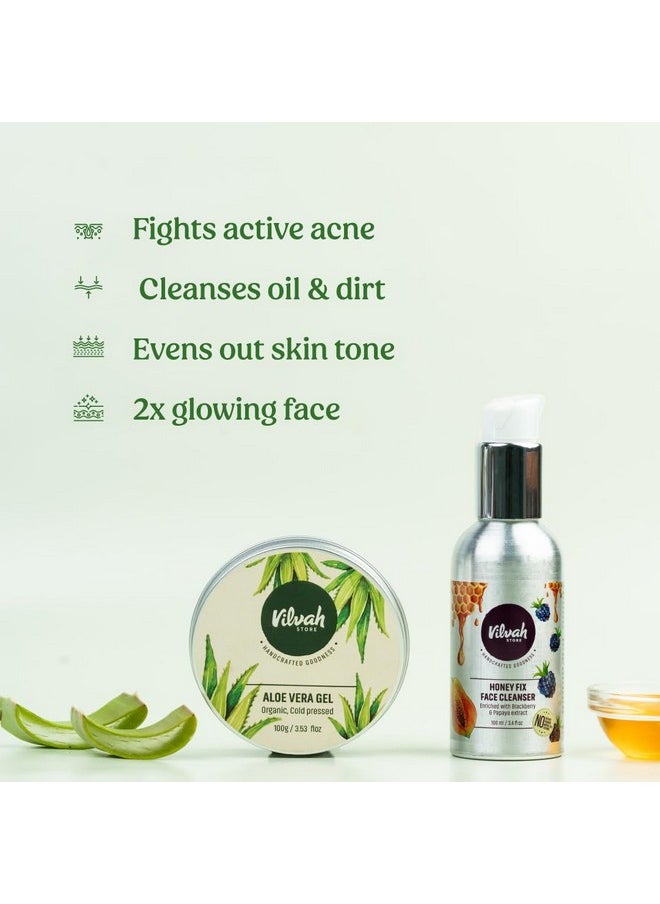 vilvah STORE - Antiacne Combo Aloe Vera Gel + Honey Facewash (Hone Fix) Fights Effectively Against Acne And Reduce Dark Spots 200Ml - Image 1