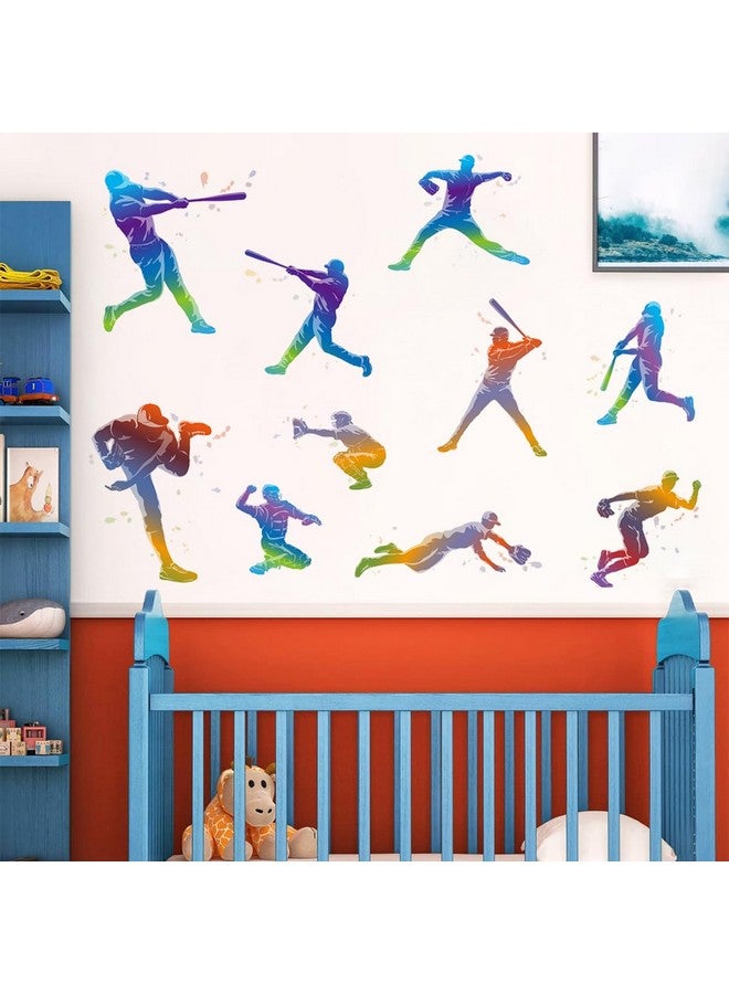 WOYINIS Watercolor Baseball Wall Stickers Removable Sports Player Silhouette Wall Decals Peel and Stick Art Decor for Kids Bedroom Playroom Nursery Classroom - Image 1
