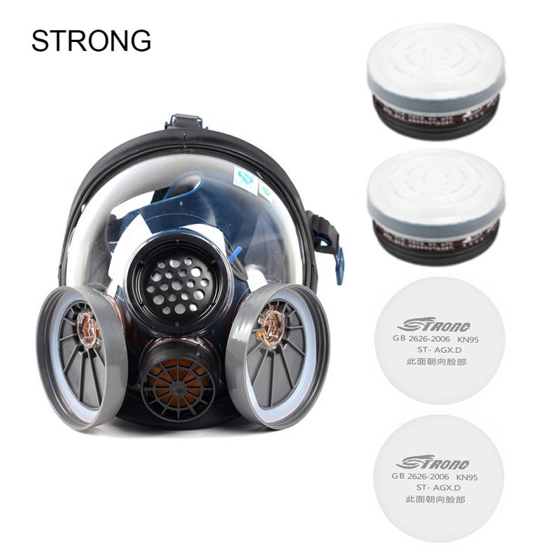 سترونج قناع غاز مع قناع ST-S100-3 2 خرطوشة فلتر بخار عضوي من نوع ST-LDY3 أقطان الفلتر أغطية الفلتر - عدسة واسعة الرؤية مضادة للضباب شريط رأس بخمس نقاط جهاز نقل الصوت للسلامة الصناعية - Image 1