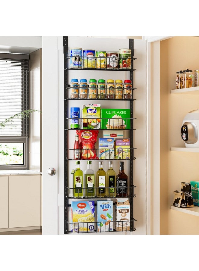 Delamu Adjustable Cabinet Door Organizer, 6-Tier Hanging Spice Rack Organizer, Metal Over the Door Pantry Organizer, Pantry Organizers and Storage Shelves for Kitchen Bathroom Laundry Room, Black - Image 1