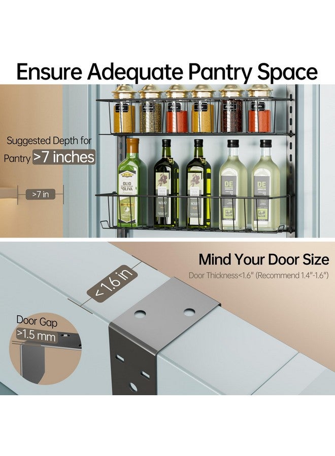 Delamu Adjustable Cabinet Door Organizer, 6-Tier Hanging Spice Rack Organizer, Metal Over the Door Pantry Organizer, Pantry Organizers and Storage Shelves for Kitchen Bathroom Laundry Room, Black - Image 3