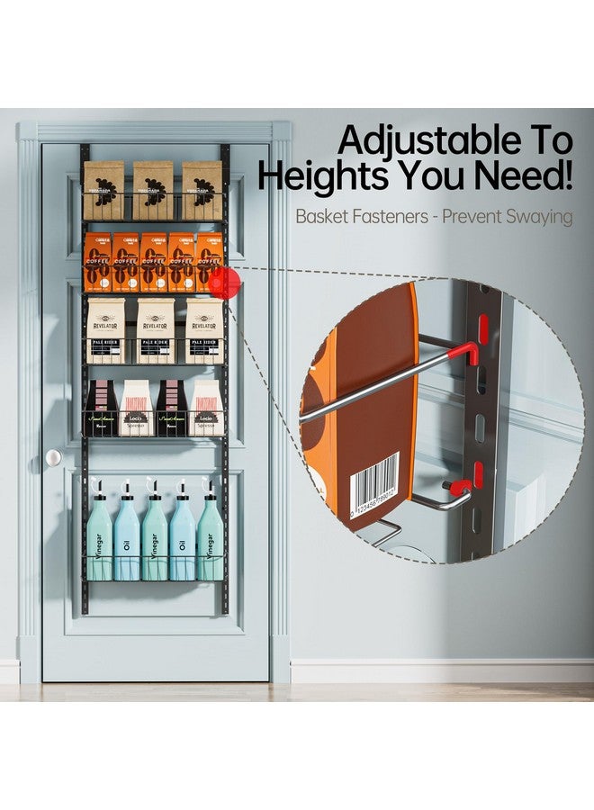 Delamu Adjustable Cabinet Door Organizer, 6-Tier Hanging Spice Rack Organizer, Metal Over the Door Pantry Organizer, Pantry Organizers and Storage Shelves for Kitchen Bathroom Laundry Room, Black - Image 2
