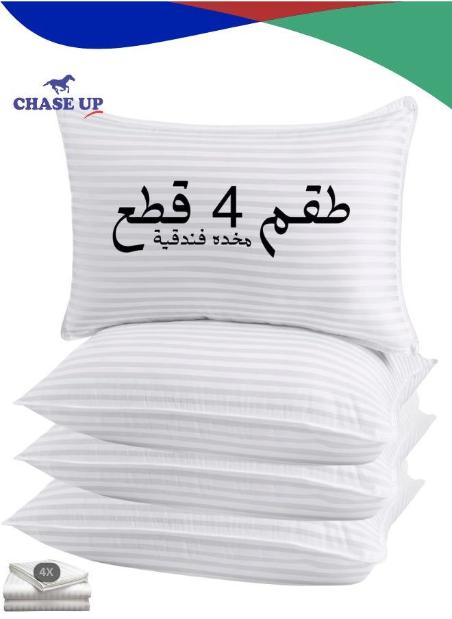 Chase Up King Size (Pack of 4 + 4 cover) Soft Bed Pillows for Sleeping with 100% Microfiber Outer Cover, Hollow Fiber Fill, Fluffy and Comfortable, Ideal for Side, Back and Stomach Sleepers, Reduces Neck Pain-Hotel Pillow 