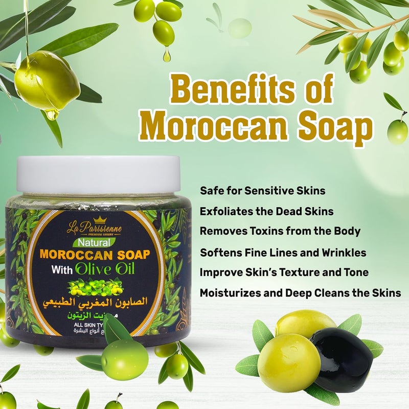 La Parisienne Natural Moroccan Soap with Olive Oil - 500g for All Skin Types - Image 4