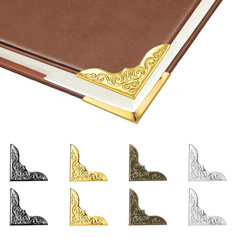 CooBigo 100pcs Metal Book Corner Protectors, 4 Assorted Colors Photo Corners Protector for Picture Vintage Photo Covers Decorative Paperbacks Scrapbooking Journal Book Edge Guard Accessories - Image 1