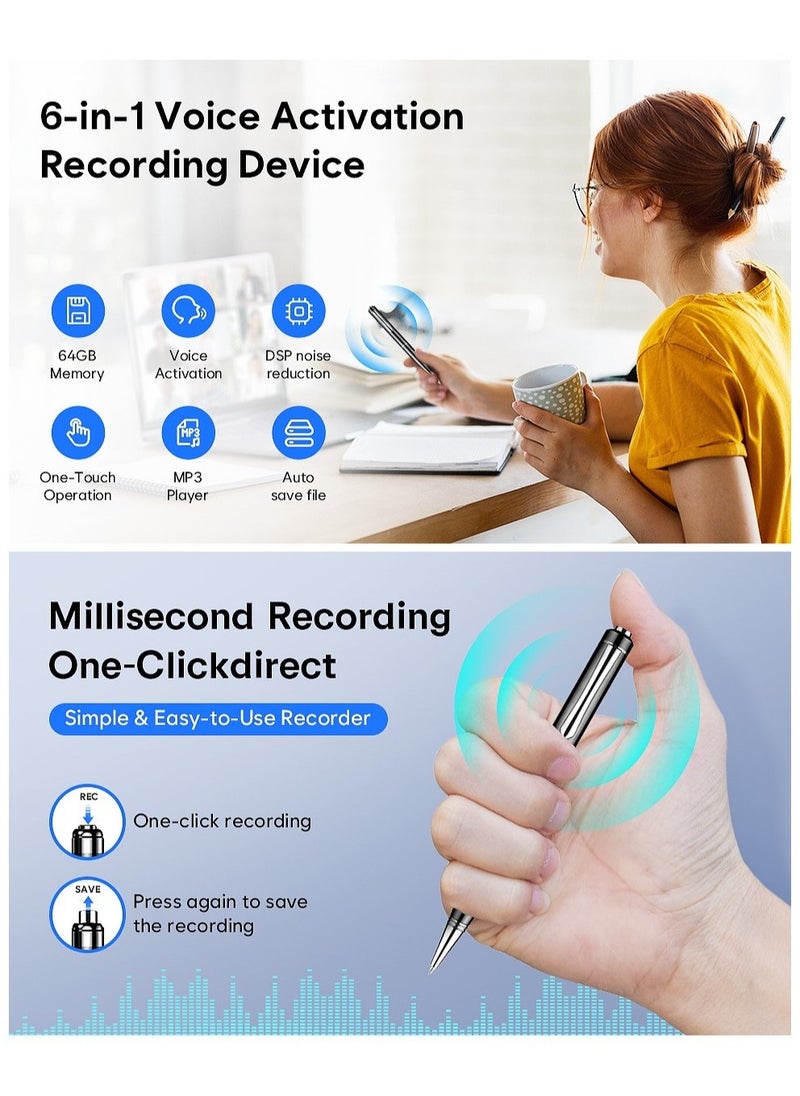 LAESO - 64GB Digital Voice Recorder - Voice Activated Recorder with Playback, Professional Audio Recorder for Lecture/Meeting/Course, Portable Audio Recorder Transfer File to Computer (Black) - Image 1