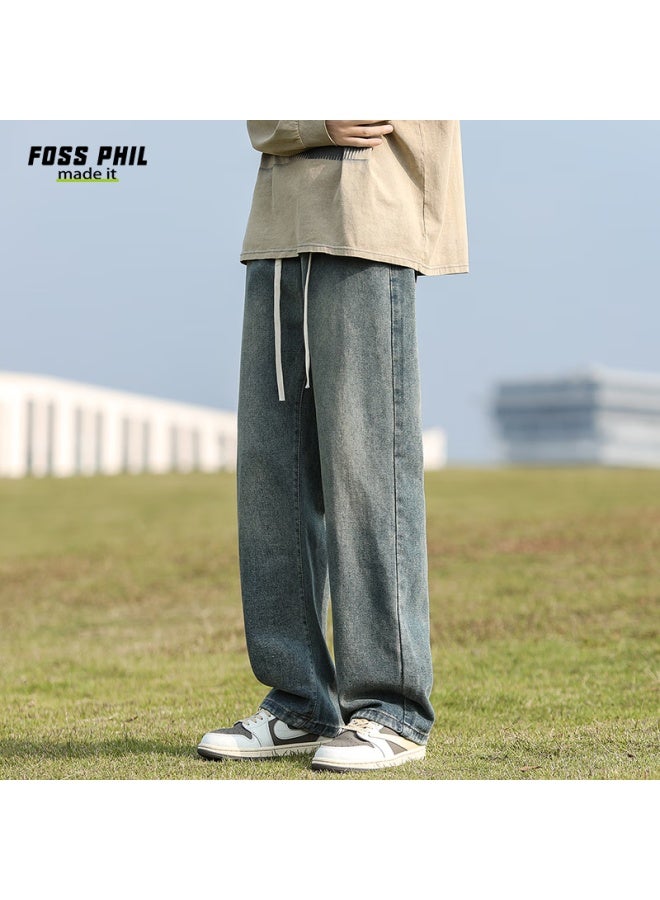 Foss Phil Men's Jeans, Spring And Summer Straight-leg Wide-leg American-style Trendy Casual Pants, Y06 Nostalgic Blue, Size L - Image 2