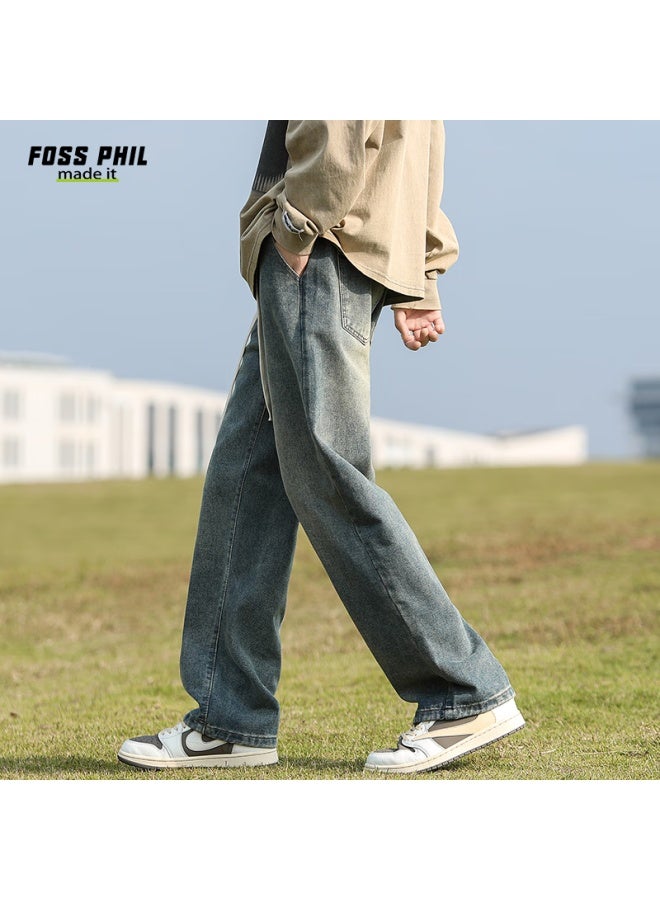 Foss Phil Men's Jeans, Spring And Summer Straight-leg Wide-leg American-style Trendy Casual Pants, Y06 Nostalgic Blue, Size L - Image 5