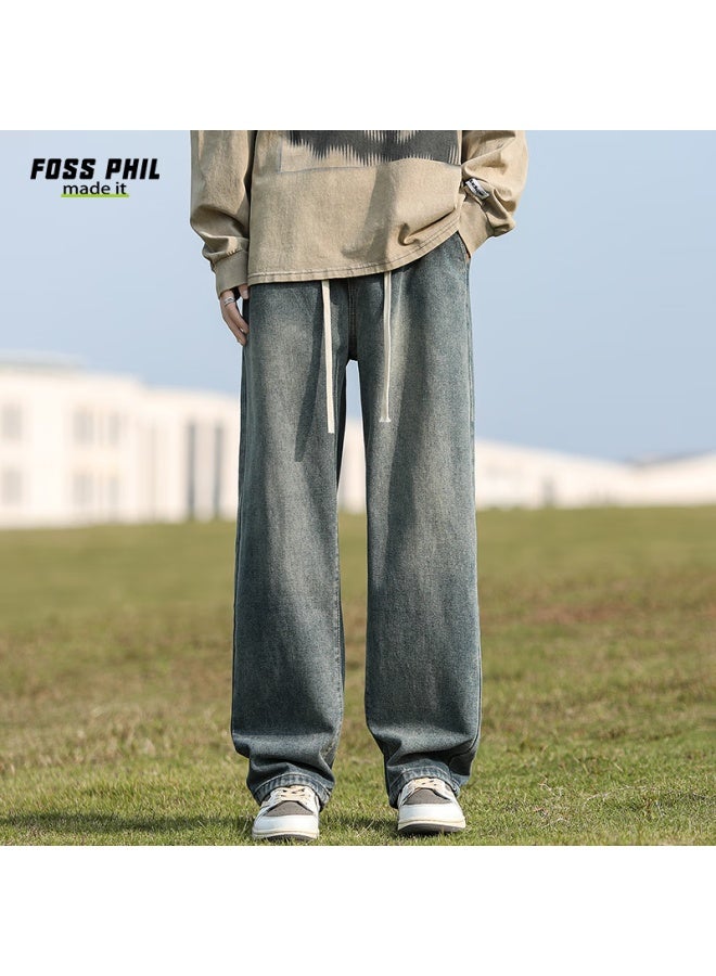 Foss Phil Men's Jeans, Spring And Summer Straight-leg Wide-leg American-style Trendy Casual Pants, Y06 Nostalgic Blue, Size L - Image 4
