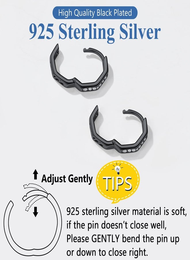 Silvora Womens Black Octagon Small Hoop Earrings Shining Fashion Cubic Zirconia Jewelry Hypoallergenic Safe for Sensitive Ear - Image 4