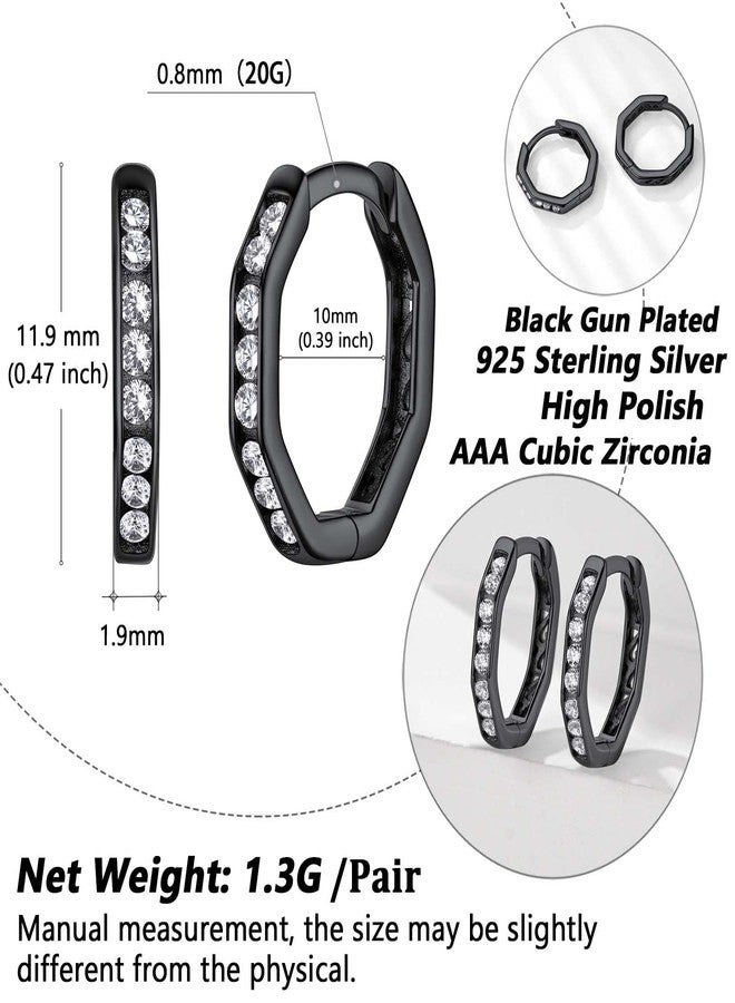 Silvora Womens Black Octagon Small Hoop Earrings Shining Fashion Cubic Zirconia Jewelry Hypoallergenic Safe for Sensitive Ear - Image 5