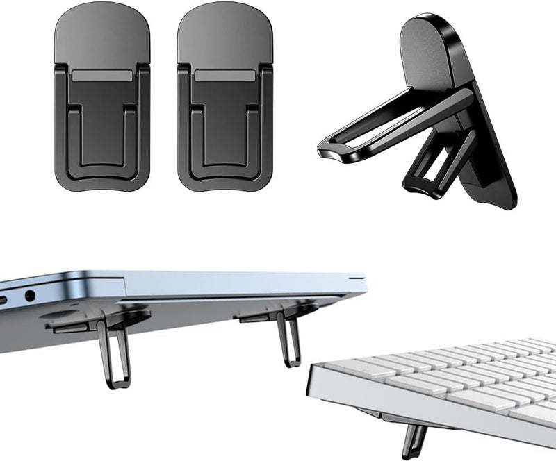 Laptop Stand: 2pcs Black Zinc Alloy - Adjustable Ergonomic Angles Foldable Compact 7mm Thin - Enhanced Cooling Ventilation for Office Travel - Image 2