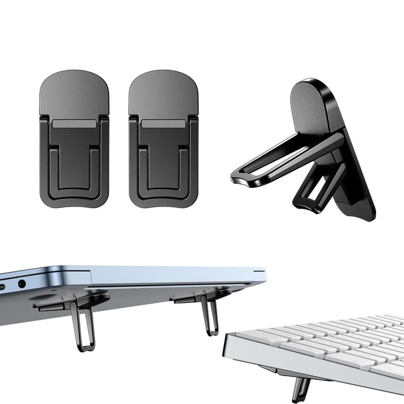 Laptop Stand: 2pcs Black Zinc Alloy - Adjustable Ergonomic Angles Foldable Compact 7mm Thin - Enhanced Cooling Ventilation for Office Travel - Image 1