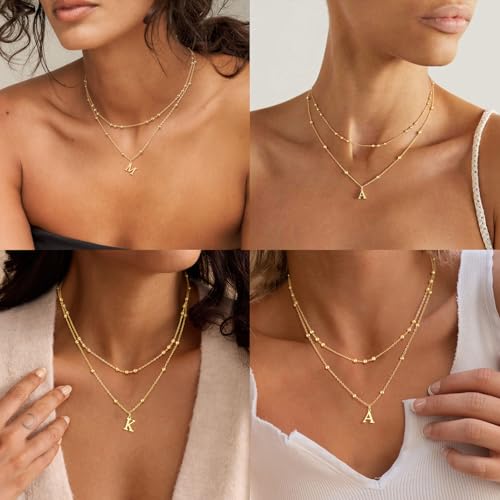 SWRNR Initial Necklaces for Women, Dainty 14K Gold Plated Layered A-Z Letter Pendant Necklace Trendy Cute Choker Name Charm Necklace Stack Personalized Jewelry Gift for Her Birthday Christmas Gift - Image 5