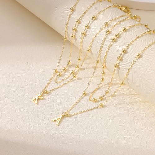 SWRNR Initial Necklaces for Women, Dainty 14K Gold Plated Layered A-Z Letter Pendant Necklace Trendy Cute Choker Name Charm Necklace Stack Personalized Jewelry Gift for Her Birthday Christmas Gift - Image 4