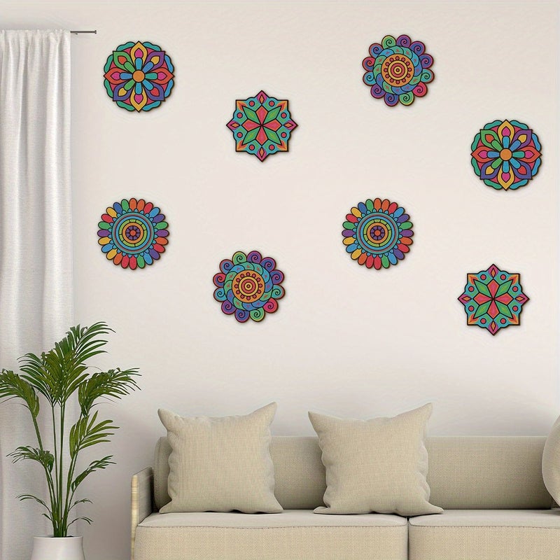 8 Piece Set Unfinished Mandala Wooden Art Painting Craft Kit Creative Graffiti Tool - Image 5