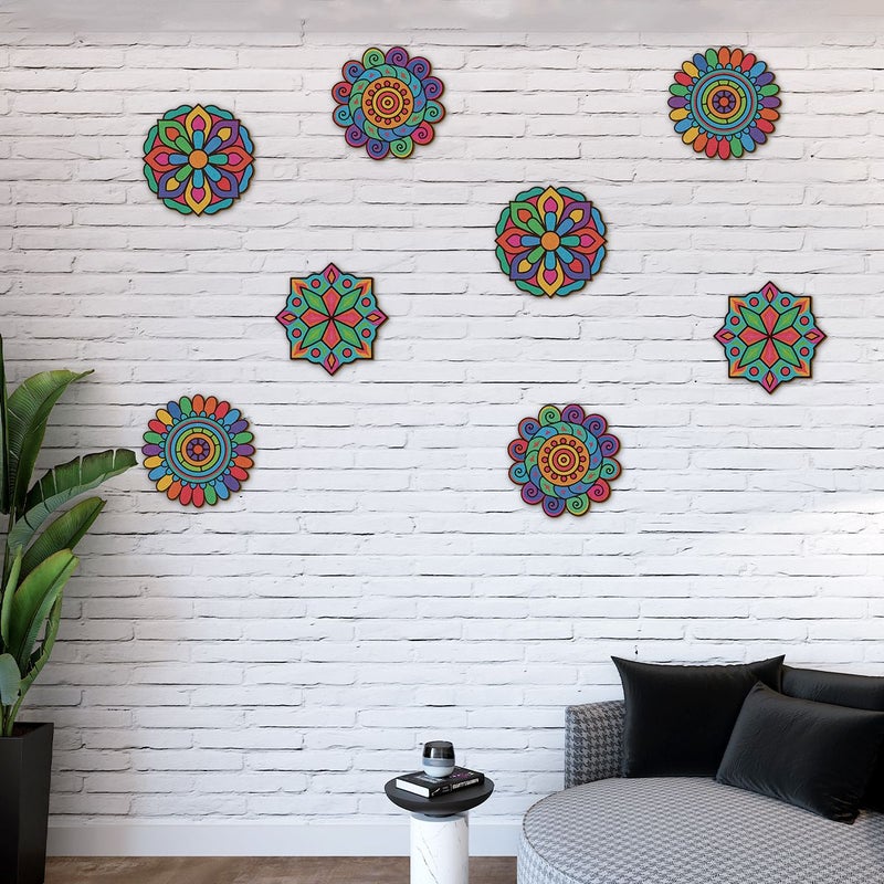 8 Piece Set Unfinished Mandala Wooden Art Painting Craft Kit Creative Graffiti Tool - Image 2