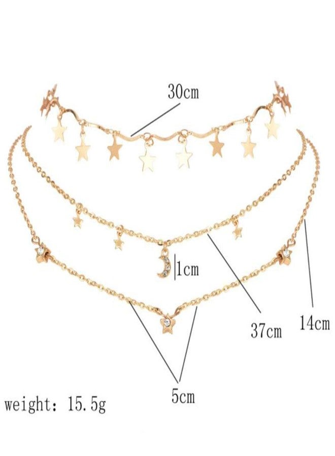 Aimimier Bohemia Layered Choker Necklace Star and Moon Necklace Star Choker Rhinestone Star Moon Charm Pendant Necklace Multilayer Necklaces for Women - Image 3