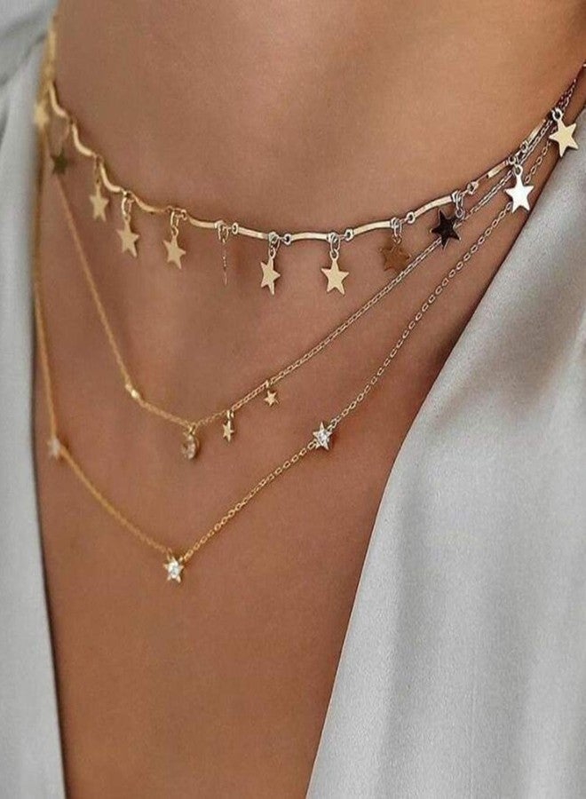 Aimimier Bohemia Layered Choker Necklace Star and Moon Necklace Star Choker Rhinestone Star Moon Charm Pendant Necklace Multilayer Necklaces for Women - Image 2