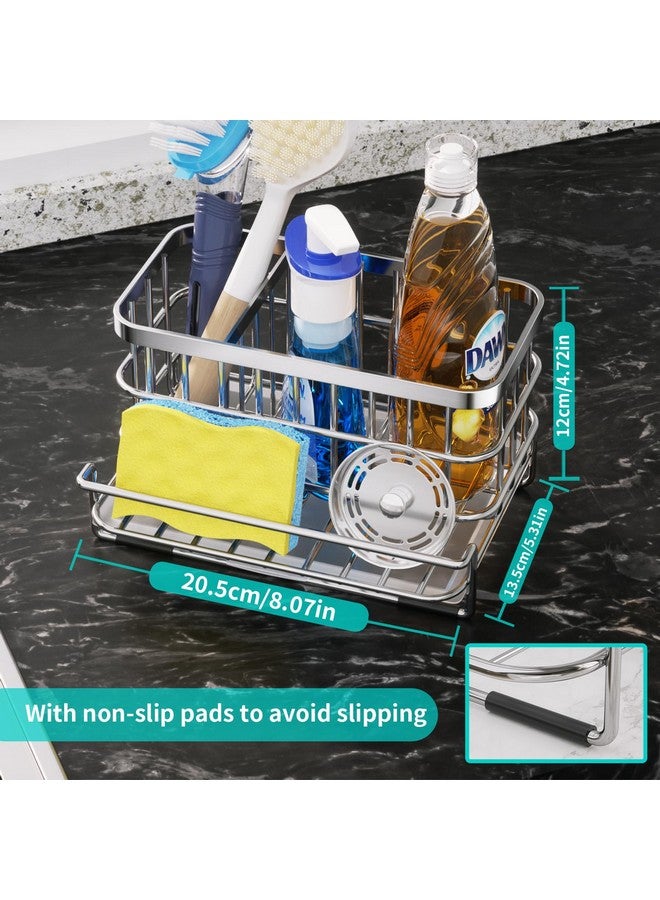 HapiRm Kitchen Sink Organizer, SUS304 Stainless Steel Rustproof Multifunctional Large Sink Caddy with Sponge Holder and Drain Tray for Kitchen Countertop (Silver) - Image 3