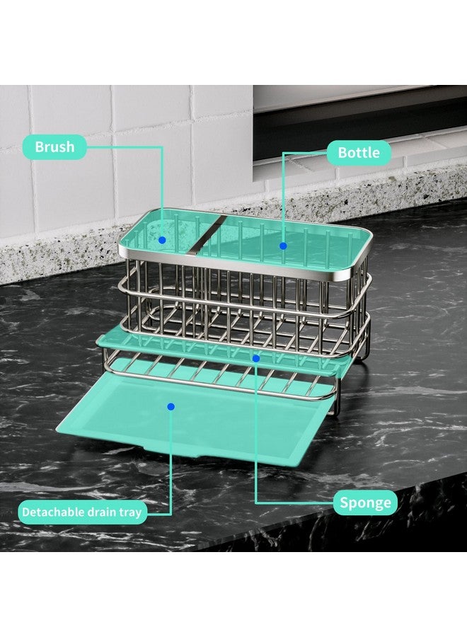 HapiRm Kitchen Sink Organizer, SUS304 Stainless Steel Rustproof Multifunctional Large Sink Caddy with Sponge Holder and Drain Tray for Kitchen Countertop (Silver) - Image 1