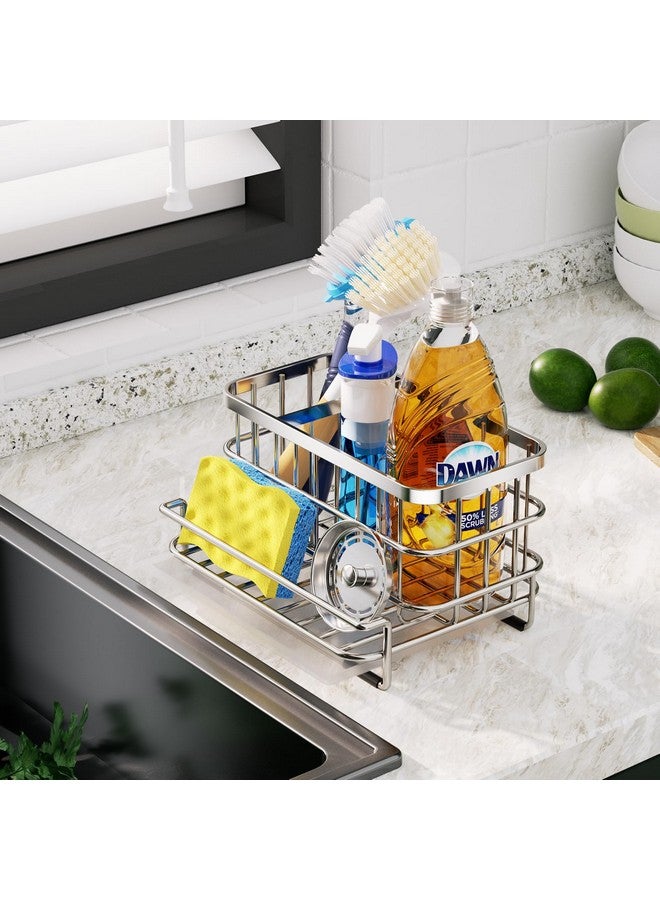 HapiRm Kitchen Sink Organizer, SUS304 Stainless Steel Rustproof Multifunctional Large Sink Caddy with Sponge Holder and Drain Tray for Kitchen Countertop (Silver) - Image 4
