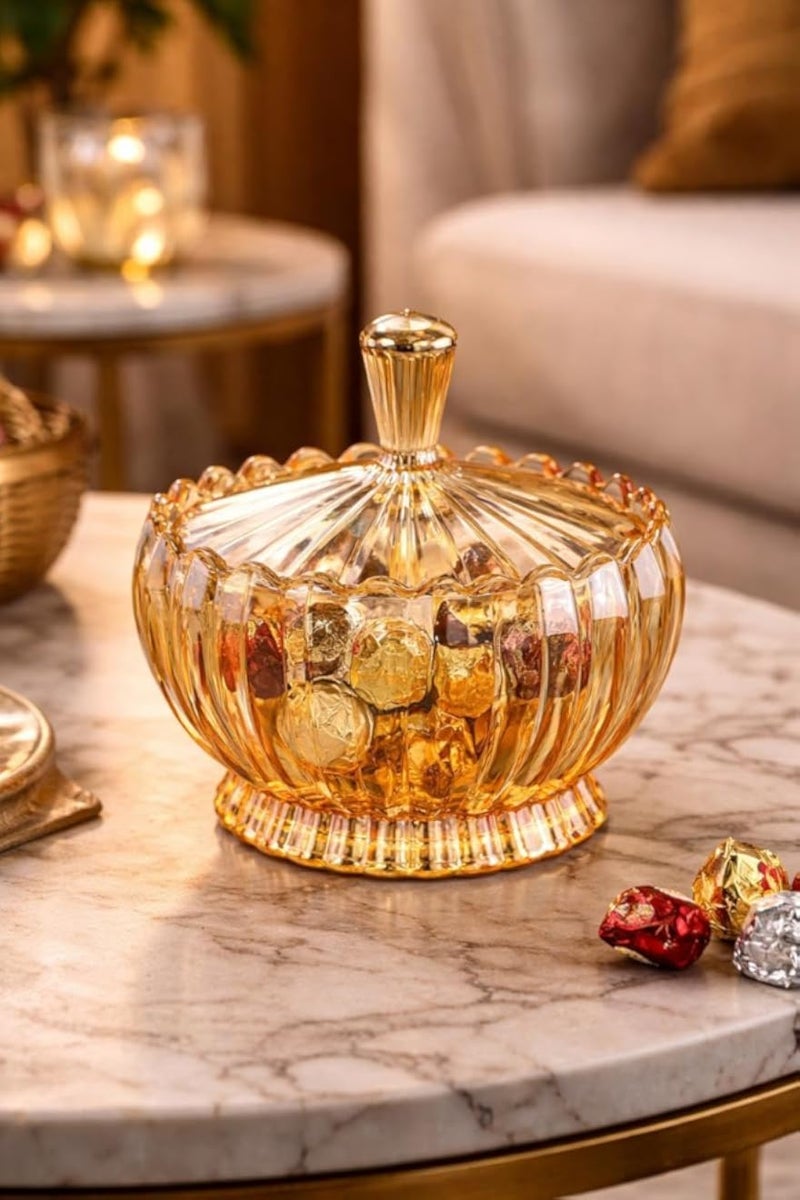 Crystal Bonbonniere with Lid â€“ Decorative Glass Candy Bowl for Chocolates, Sweets & Sugar Cubes â€“ Elegant Tabletop Candy Dish for Home & Guests