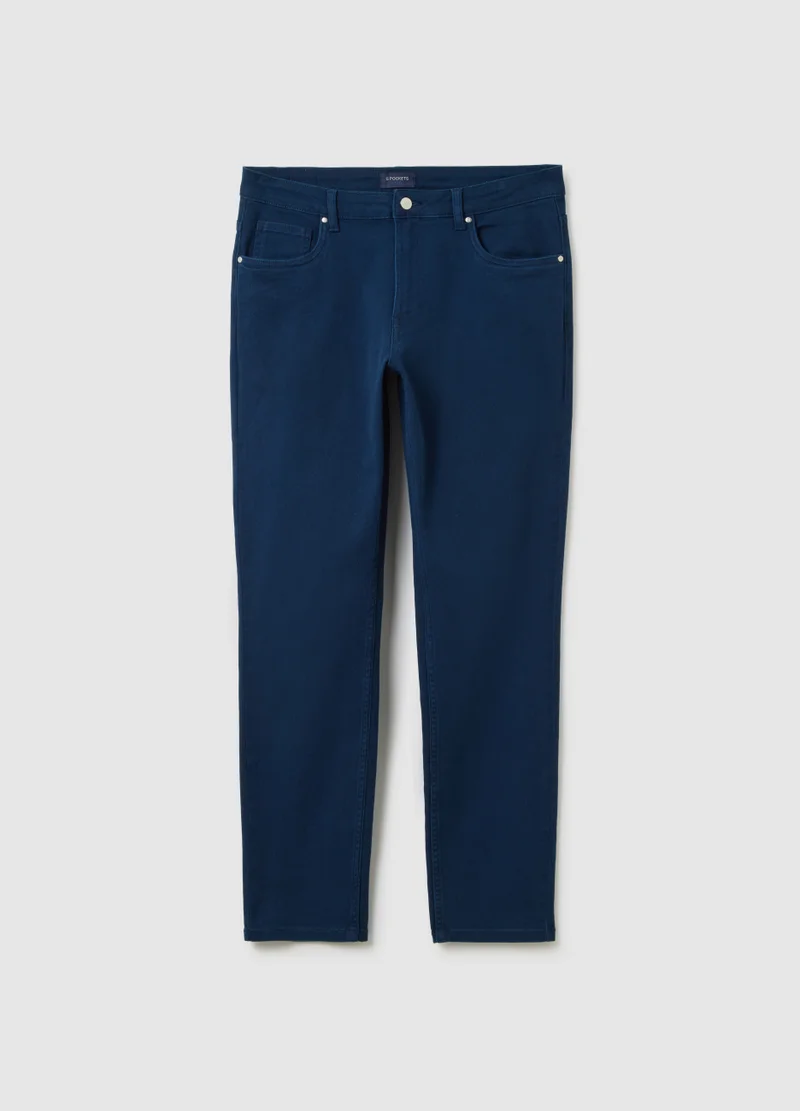 او في اس SLIM FIT BLUE STRETCH COTTON TROUSERS