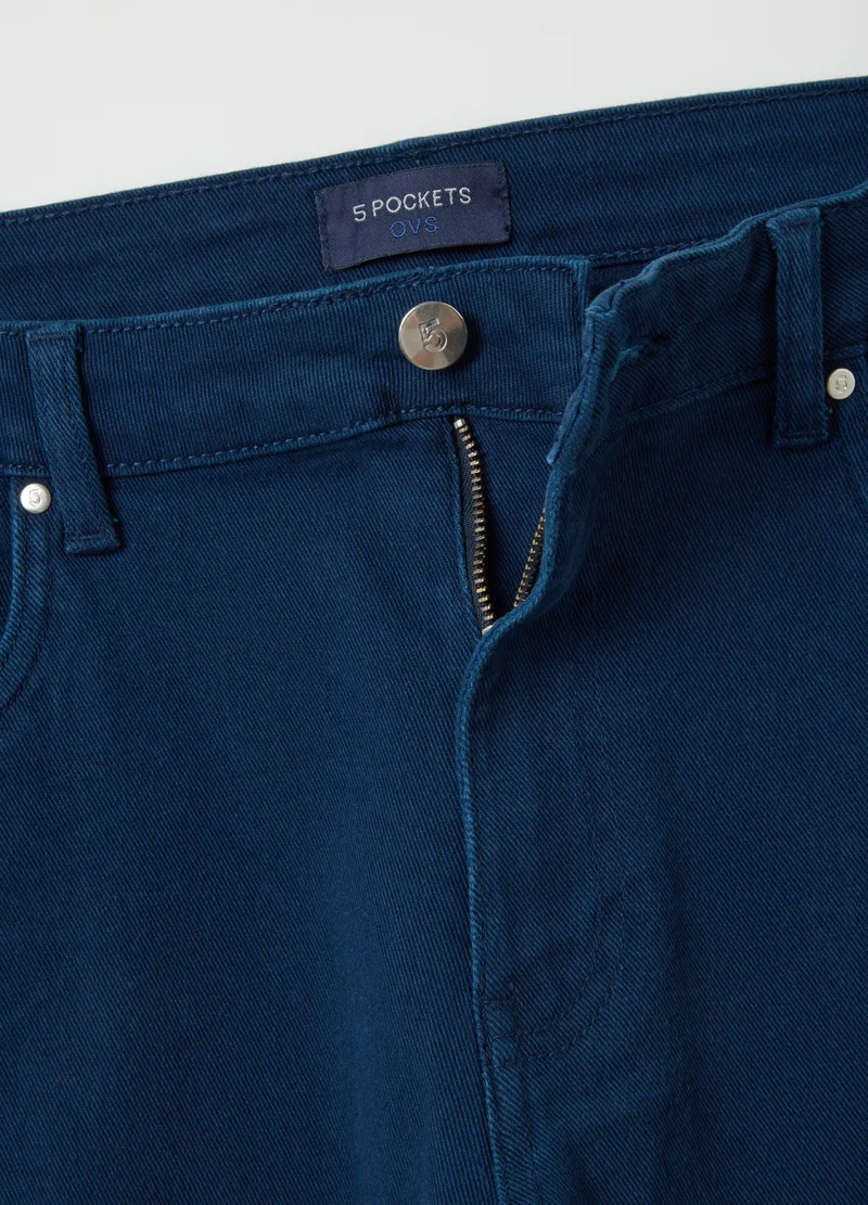 او في اس SLIM FIT BLUE STRETCH COTTON TROUSERS