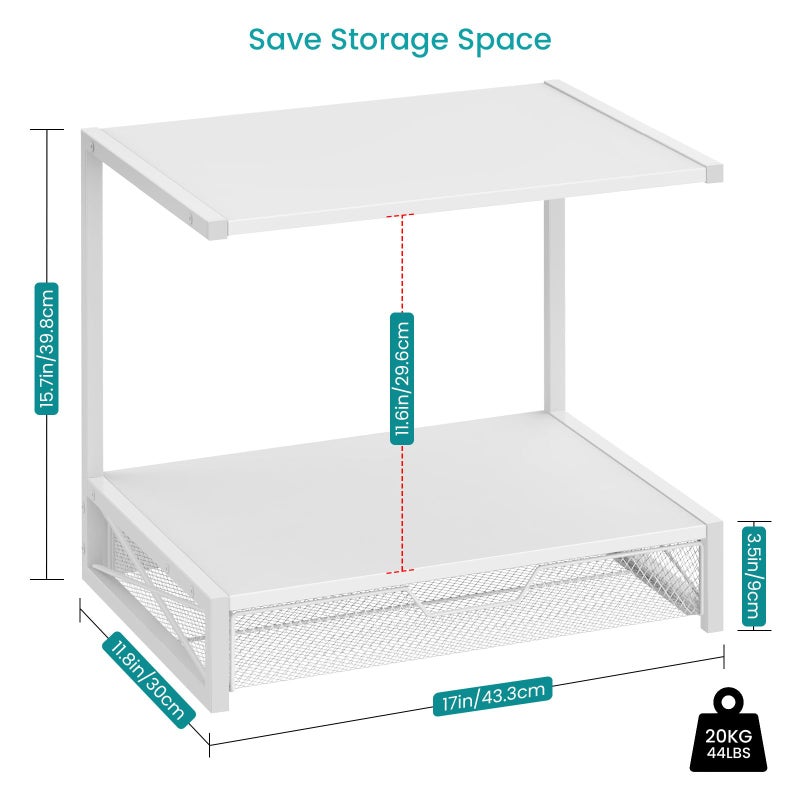 ELITEROO Printer Stand for Desk with Storage Drawer, 2 Tier Desktop or Under Desk Shelf, Wood Desktop Organizer for Home Office, Fits 3D Printer, Scanner, Fax Machine, Cricut, White - Image 5