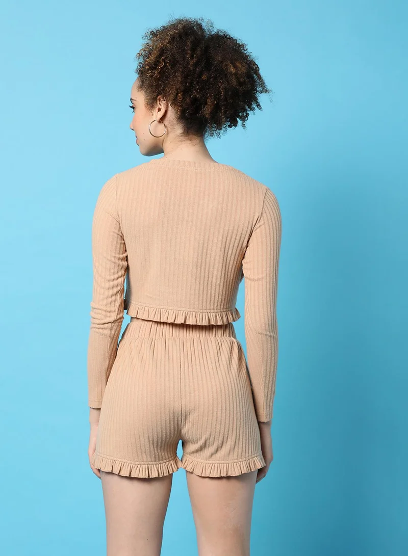 PINACOLADA Women's Beige Ribbed Co-Ord Set