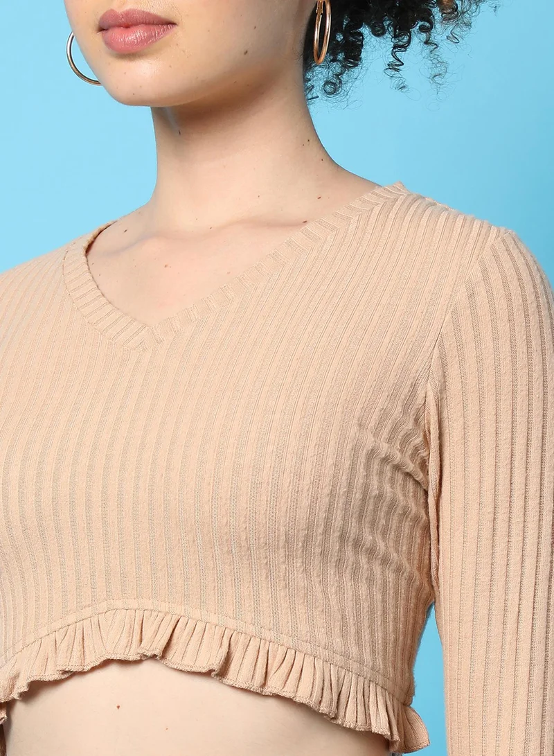 PINACOLADA Women's Beige Ribbed Co-Ord Set