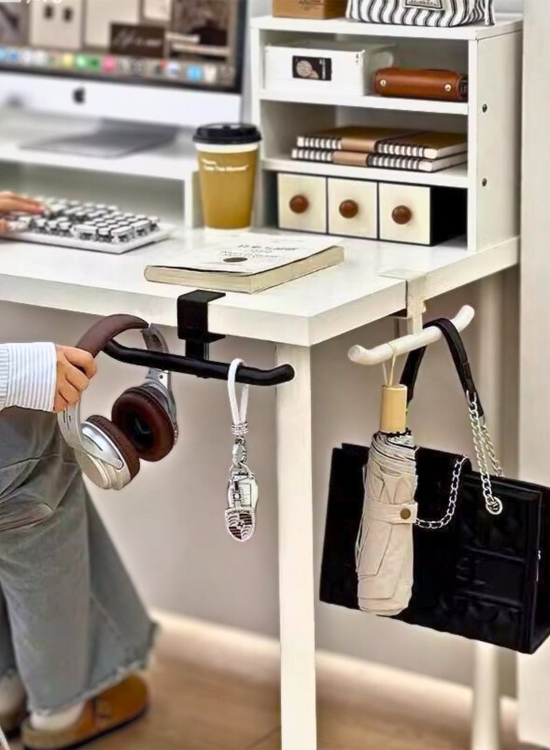 خطاف مزدوج الرأس للمكتب، خطاف محفظة ثقيل لحافة الطاولة وشماعة سماعات الرأس – منظم تحت المكتب للحقائب، المظلات، تركيبة مشبك بدون حفر، أسود - Image 2