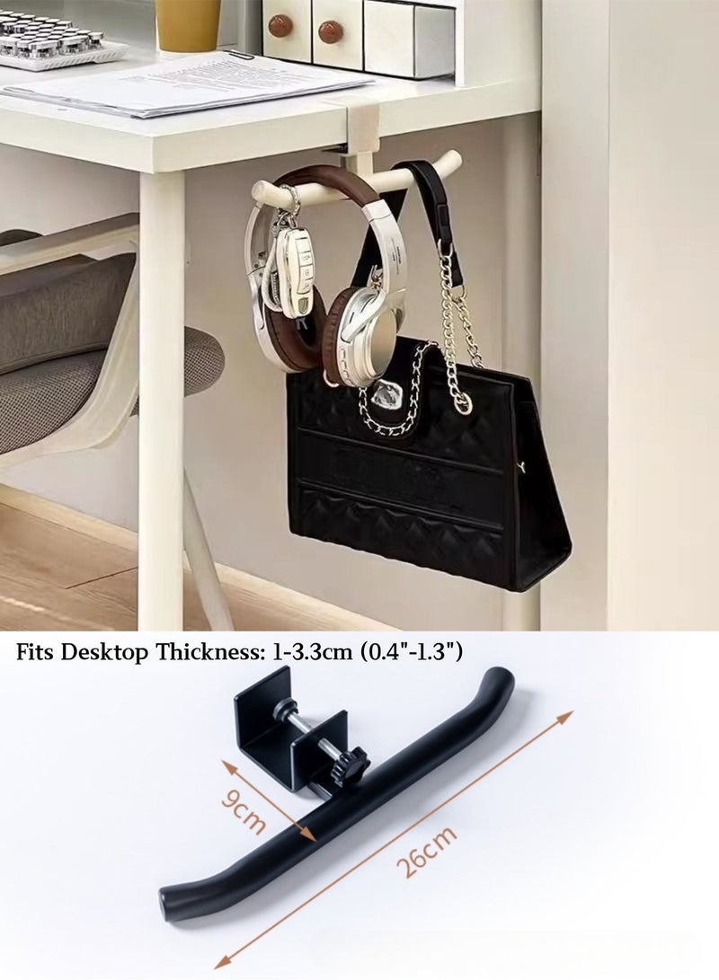 خطاف مزدوج الرأس للمكتب، خطاف محفظة ثقيل لحافة الطاولة وشماعة سماعات الرأس – منظم تحت المكتب للحقائب، المظلات، تركيبة مشبك بدون حفر، أسود - Image 3