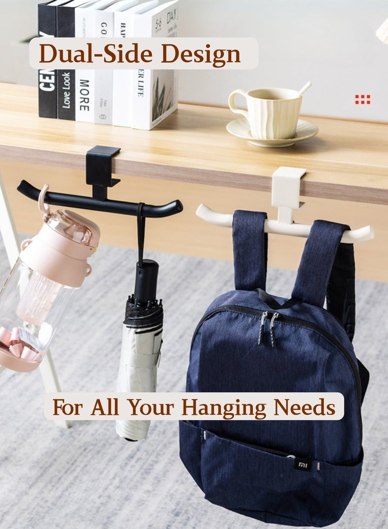 خطاف مزدوج الرأس للمكتب، خطاف محفظة ثقيل لحافة الطاولة وشماعة سماعات الرأس – منظم تحت المكتب للحقائب، المظلات، تركيبة مشبك بدون حفر، أسود - Image 4